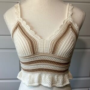 Madden NYC Crochet Crop Top Striped Sleeveless Cami Boho Summer‎ Festival XS